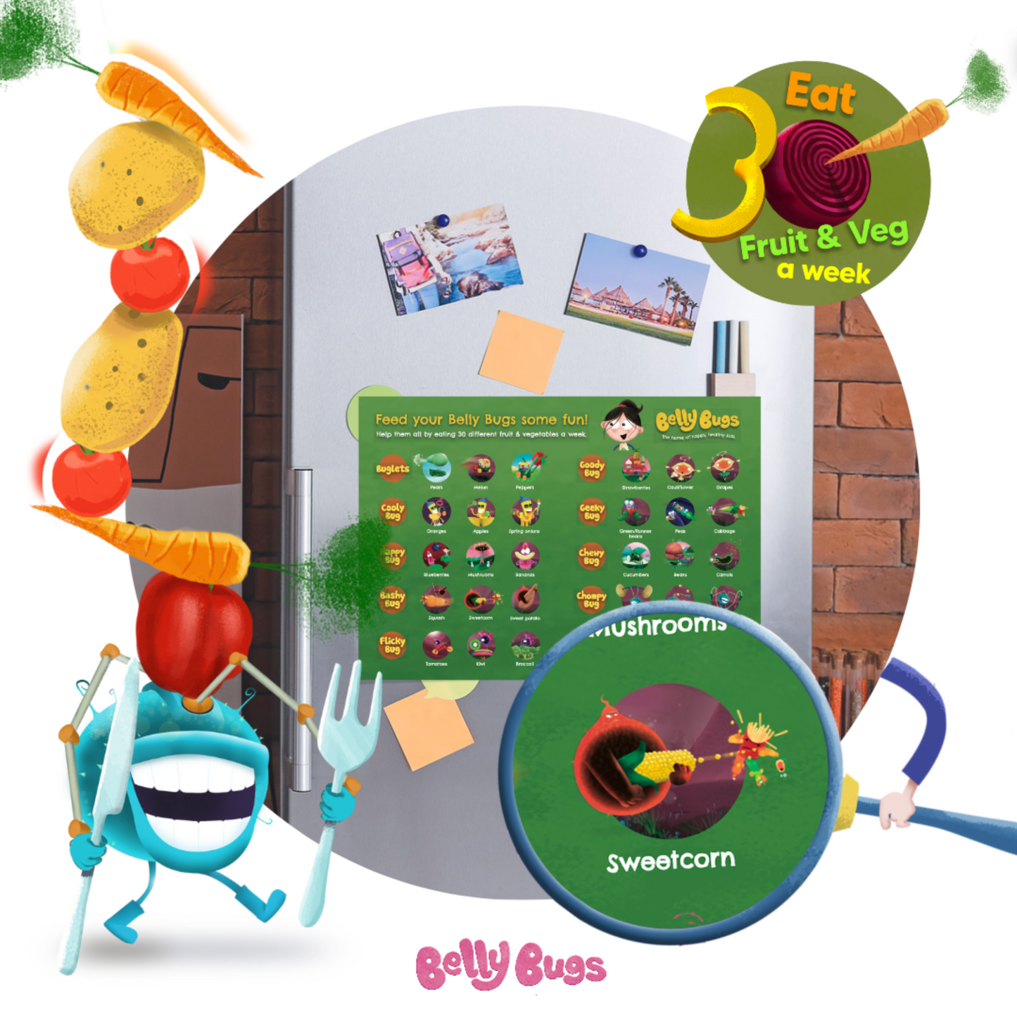 Belly Bugs '30 Fruit & Veg' A2 Wall Chart